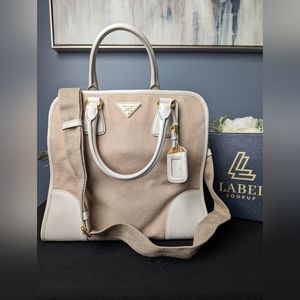 Prada canvas and white tote